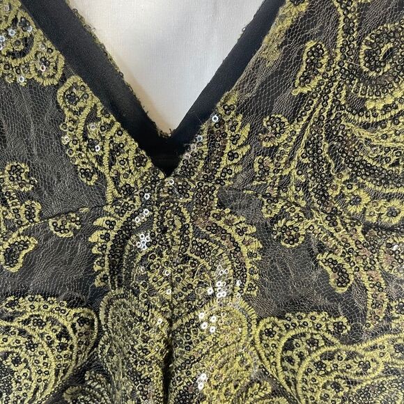 Free People Black/Olive Embellished Sequin Slip Dress Sz XS - Picture 2 of 10